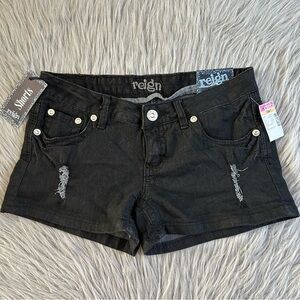 Reign Distressed Black Jean Shorts‎ Womens Juniors Size 7 Denim Ripped
